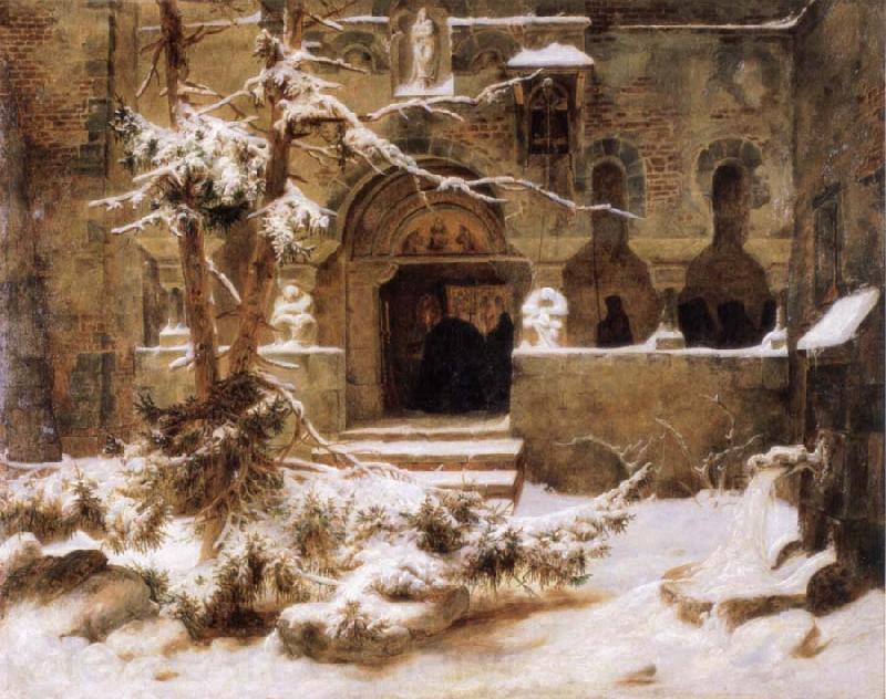 Carl Friedrich Lessing Monastery Courtyard in the Snow Spain oil painting art